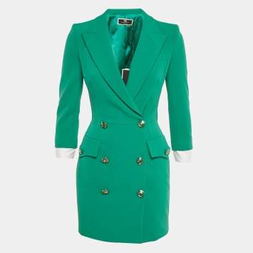 Pre Owned Elisabetta Franchi Green Crepe Blazer Dress S