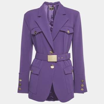 مملوكة مسبقًا جاكيت بحزام قماش كريب بنفسجي مقاس كبير - إليزابيتي فرانكي