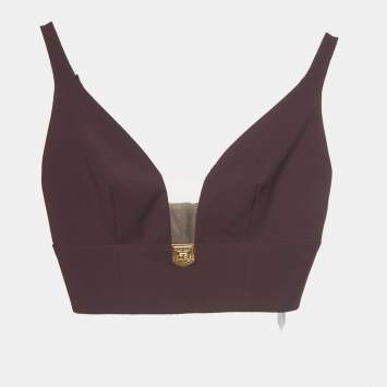 Pre Owned Elisabetta Franchi Burgundy Crepe Crop Top S