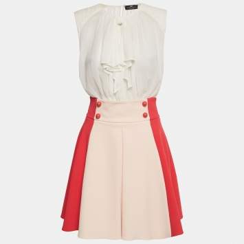 Pre Owned Elisabetta Franchi White /Pink Detachable Blouse Dress M 