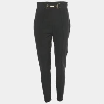 مملوكة مسبقًا Elisabetta Franchi Black Gabardine Waist Detail Trousers L