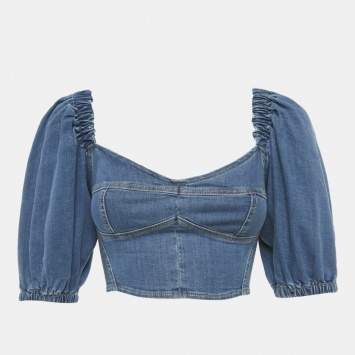 مملوكة مسبقًا Elisabetta Franchi Denim Crop Top S 