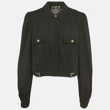 مملوكة مسبقًا Elisabetta Franchi Black Georgette Buckle Detail Crop Shirt L