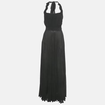 مملوكة مسبقًا Elisabetta Franchi Black Plisse Halter Neck Tie Detail Sheer Dress S