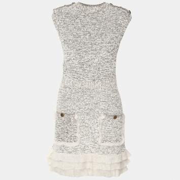 مملوكة مسبقًا Elisabetta Franchi White/Beige Tweed Sleeveless Midi Dress S