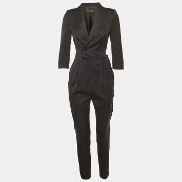 مملوكة مسبقًا Elisabetta Franchi Black Wool Crepe Double Breasted Jumpsuit S