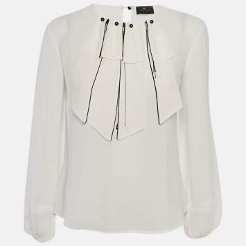 مملوكة مسبقًا Elisabetta Franchi White Crepe Trim Detail Top S