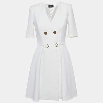 Pre Owned Elisabetta Franchi White Double Breasted Mini Dress S