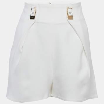 Pre Owned Elisabetta Franchi White Crepe Buckle Detail Shorts S