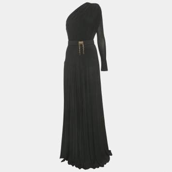 مملوكة مسبقًا Elisabetta Franchi Black Jersey One Shoulder Maxi Dress S