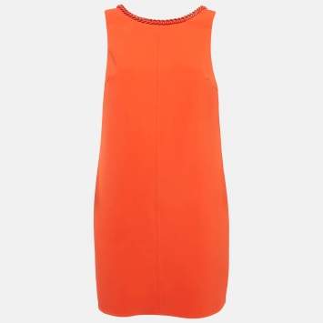Pre Owned Elisabetta Franchi 20th Anniversary Orange Crepe Shift Dress M