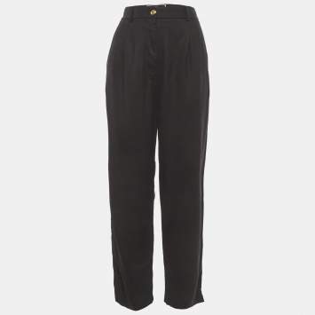 Pre Owned بنطلون إليزابيتا فرانكي جبردين أسود مطوي متوسط الحجم