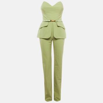 Pre Owned Elisabetta Franchi Green Stretch Crepe Tuta Donna Jumpsuit M