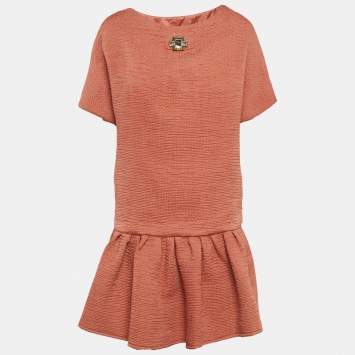 مملوكة مسبقًا Elisabetta Franchi Pink Seersucker Peplum Top M