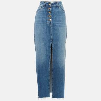 Pre Owned تنورة ماكسي إليزابيتا فرانشي زرقاء دنيم بشراريب مقاس متوسط - ميديم