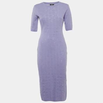 Pre Owned Elisabetta Franchi Lavender Monogram Jacquard Bodycon M