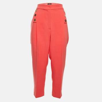 Pre Owned Elisabetta Franchi Coral Pink Crepe Tapered Trousers M