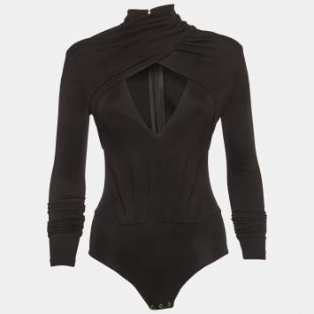 Pre Owned Elisabetta Franchi Black Jersey Cut-Out Bodysuit S