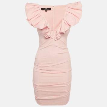 Pre Owned فستان إليزابيتا فرانشي قصير بكسرات بنقشة مربعات من الكريب الوردي مقاس صغير