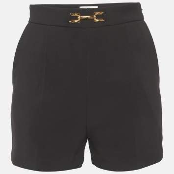 Pre Owned Elisabetta Franchi Black Crepe Panrion Shorts S