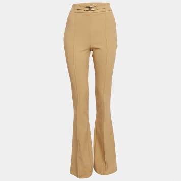 Pre Owned Elisabetta Franchi Beige Crepe Wide Led Trousers M