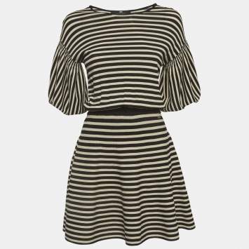 Pre Owned Elisabetta Franchi Black/White Striped Knit Short Dress S