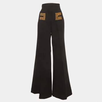 Pre Owned Elisabetta Franchi Black Stretch Crepe Bell Bottom Pants M