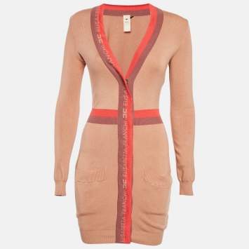 مملوكة مسبقًا فسن فستان إليزابيتا فرانشي بني محبوك بتفاصيل متناقضة قصير مقاس صغير - سمول