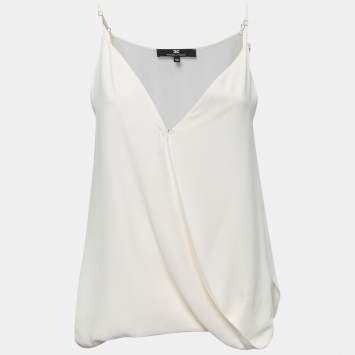 Pre Owned Elisabetta Franchi White Crepe Sleeveless Top M