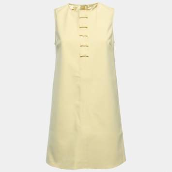 Pre Owned Elisabetta Franchi Yellow Crepe Bow Detail Sleeveless Mini Dress S
