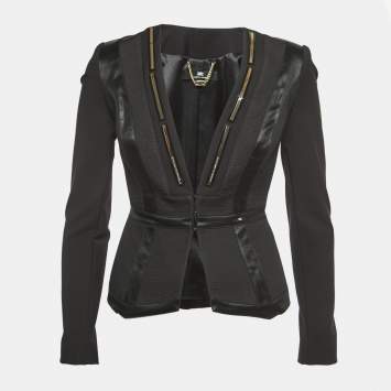 Pre Owned Elisabetta Franchi Black Nylon Satin Trimmed Tailored Blazer S