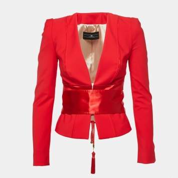 Pre Owned Elisabetta Franchi Red Stretch Crepe Tailored Jacket S