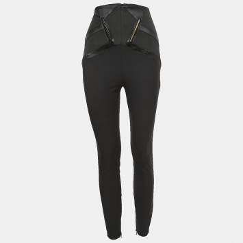 Pre Owned Elisabetta Franchi Black Stretch Crepe High Waist Skinny Trousers S