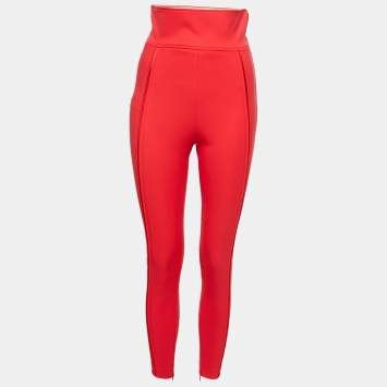 Pre Owned Elisabetta Franchi Red Stretch Crepe High-Waist Skinny Trousers S