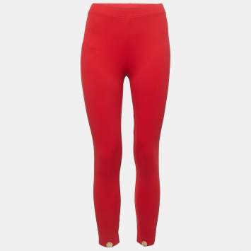 Pre Owned Elisabetta Franchi Red Nylon Knit Leggings S