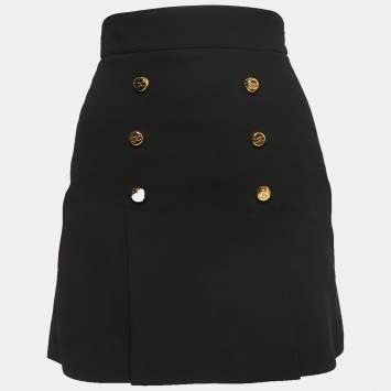 Pre Owned Elisabetta Franchi Black Crepe Logo Buttoned Mini Skirt S