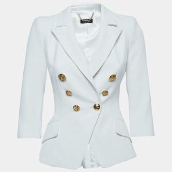 Pre Owned  Elisabetta Franchi White Crepe Double Breasted Blazer S