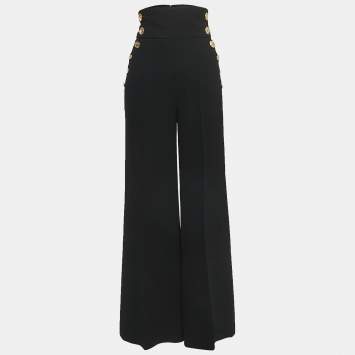 Pre Owned Elisabetta Franchi Black Crepe High Waist Wide Leg Trousers M