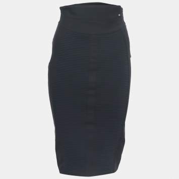 Pre Owned Elisabetta Franchi Black Pleated Jersey Pencil Skirt S
