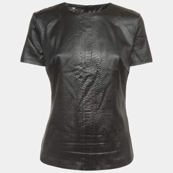 Pre Owned Elisabetta Franchi Black Snake Textured Jacquard Top L