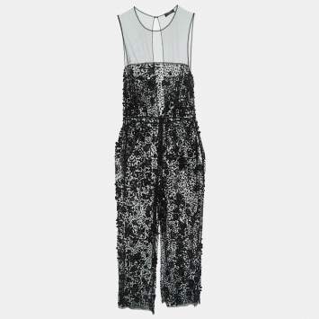 Pre Owned Elisabetta Franchi Black Sequin Embellished Tulle Jumpsuit M