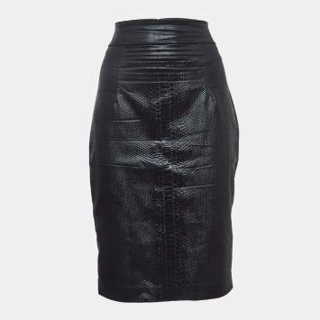 Pre Owned Elisabetta Franchi Black Snake Textured Jacquard Pencil Skirt M