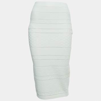 Pre Owned Elisabetta Franchi White Jacquard Knit Pencil Skirt M