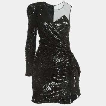 Pre Owned Elisabetta Franchi Black Sequined One Shoulder Mini Dress M