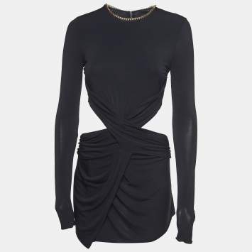 Pre Owned Elisabetta Franchi Black Jersey Chain Detail Cut-out Mini Dress M