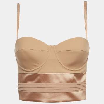 Pre Owned Elisabetta Franchi Beige Satin Strappy Bralette Top M