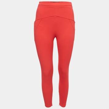 Pre Owned Elisabetta Franchi Coral Pink Crepe Slim Fit Pants S