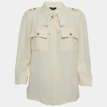 Pre Owned Elisabetta Franchi Ivory White Crepe Safari Shirt M