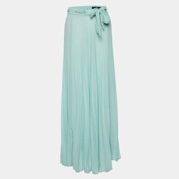 Pre Owned Elisabetta Franchi Green Crepe Pleated Maxi Skirt M