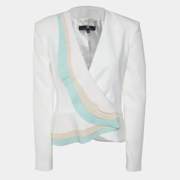 Pre Owned Elisabetta Franchi White Crepe Colorblock Pleated Jacket M